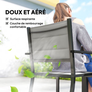 Ensemble de Salle à Manger Extérieur 7 Pièces, Table et Chaises de Patio en Aluminium pour 6 Personnes avec Table Extensible et Chaises Empilables, Résistant aux Intempéries, Gris