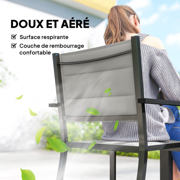 Ensemble de Salle à Manger Extérieur 7 Pièces, Table et Chaises de Patio en Aluminium pour 6 Personnes avec Table Extensible et Chaises Empilables, Résistant aux Intempéries, Gris