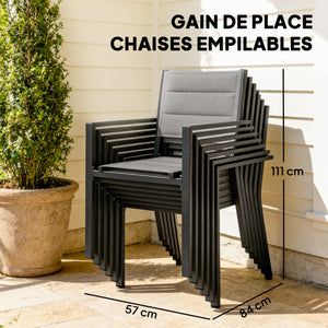 Ensemble de Salle à Manger Extérieur 7 Pièces, Table et Chaises de Patio en Aluminium pour 6 Personnes avec Table Extensible et Chaises Empilables, Résistant aux Intempéries, Gris