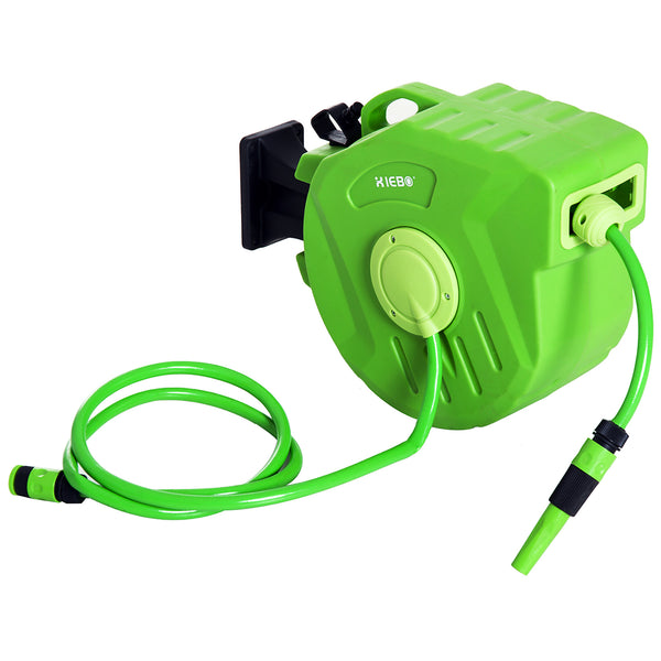 Dévidoir Mural Enrouleur Automatique pivotant 180° Tuyau 20 + 2 m avec Lance arrosage Support Mural intégré Vert