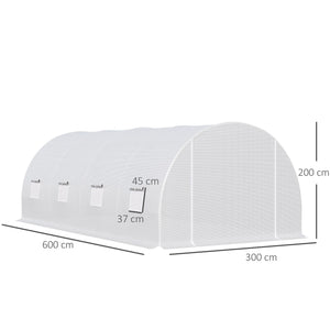 Serre de Jardin Tunnel Surface Sol 18 m² 6L x 3l x 2H m châssis Tubulaire renforcé 24 mm 8 fenêtres Blanc
