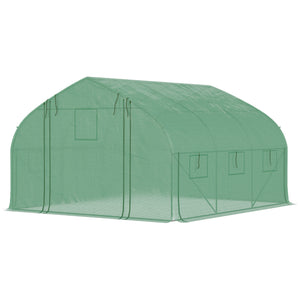 Serre de jardin tunnel, 10,4 m², serre de jardin, anti-UV, porte zippée enroulable, fenêtres en maille, tube d'acier galvanisé et PE 140g/㎡, 350 x 300 x 200 cm, vert