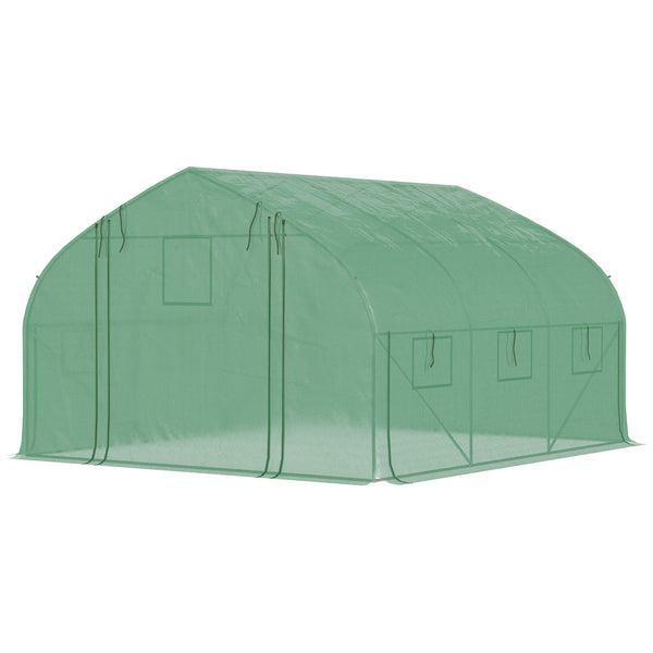 Serre de jardin tunnel, 10,4 m², serre de jardin, anti-UV, porte zippée enroulable, fenêtres en maille, tube d'acier galvanisé et PE 140g/㎡, 350 x 300 x 200 cm, vert