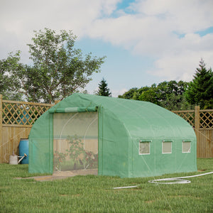 Serre de jardin tunnel, 10,4 m², serre de jardin, anti-UV, porte zippée enroulable, fenêtres en maille, tube d'acier galvanisé et PE 140g/㎡, 350 x 300 x 200 cm, vert