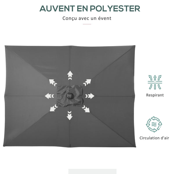 Parasol de jardin Parasol droit 3 x 2 m lumineux rectangulaire inclinable avec LED solaire acier polyester haute densité gris