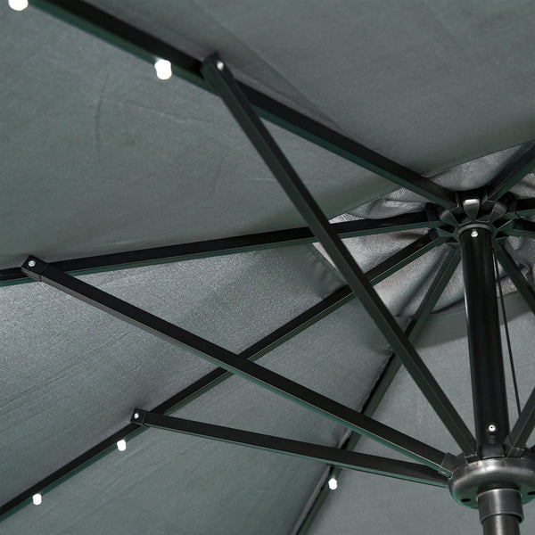 Parasol de jardin Parasol droit 3 x 2 m lumineux rectangulaire inclinable avec LED solaire acier polyester haute densité gris