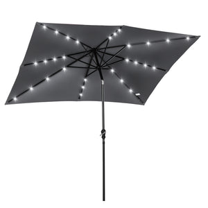 Parasol de jardin Parasol droit 3 x 2 m lumineux rectangulaire inclinable avec LED solaire acier polyester haute densité gris