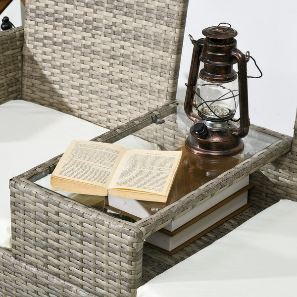 Banc de Jardin en résine tressée 2 Places avec Table et Coussins, 135 x 64 x 81 cm, pour Balcon et Terrasse, Canapé Extérieur, Résistant aux Intempéries, Noir crème