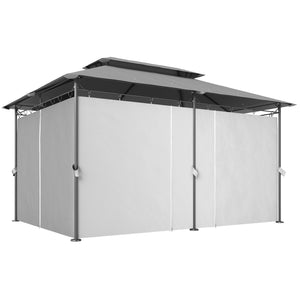 Gazebo de jardin 3x4 m avec rideaux amovibles, toit double et 12 trous de drainage, gazebo d'extérieur en métal et polyester, pour jardin, balcon, fêtes, camping, gris foncé