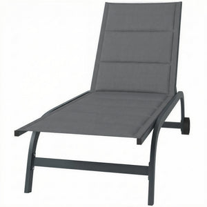 Bain de Soleil en Aluminium, Dossier Réglable 6 Positions avec Roues, Textilène 560g/m² et Rembourrage Intégré, Chaise Longue Anti-Rouille pour Terrasse Piscine Jardin Plage, Gris Foncé