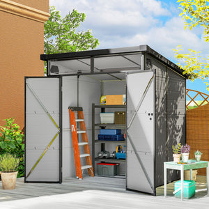 Abri de jardin en polypropylène 3,24 m², cabane de jardin 190 x 191 x 215 cm, cabanon rangement outils avec fenêtres, 2 évents, double porte verrouillable, gris clair