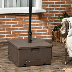 Pied de parasol base de lestage table d'appoint jardinière avec drainage roulettes et poignées PE et métal dim. 53L x 53l x 47H cm marron