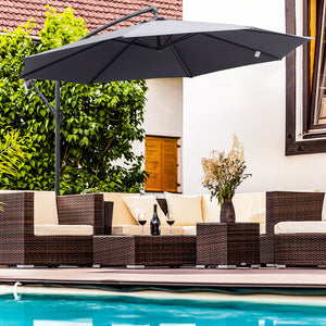 Parasol déporté octogonal rabattable diamètre 3 m parasol de jardin avec pied en croix gris