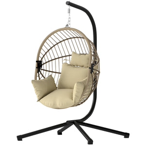 Fauteuil Suspendu, Fauteuil Œuf Suspendu, Chaise Hamac Balançoire - Panier Pliable, Coussin Rembourré, Poche, Oreiller, Chaise Suspendue Cocooning Intérieur et Extérieur, Kaki