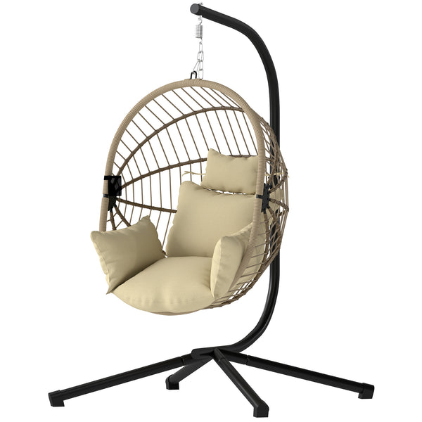 Fauteuil Suspendu, Fauteuil Œuf Suspendu, Chaise Hamac Balançoire - Panier Pliable, Coussin Rembourré, Poche, Oreiller, Chaise Suspendue Cocooning Intérieur et Extérieur, Kaki