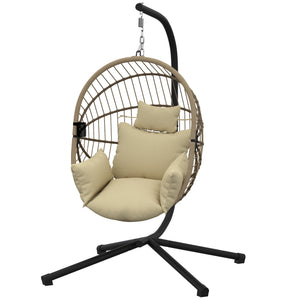 Fauteuil Suspendu, Fauteuil Œuf Suspendu, Chaise Hamac Balançoire - Panier Pliable, Coussin Rembourré, Poche, Oreiller, Chaise Suspendue Cocooning Intérieur et Extérieur, Kaki