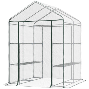 Serre de jardin avec étagères 3 niveaux, serre de balcon, châssis en acier, porte zippée enroulable, pour légumes plantes fleurs, intérieur et extérieur, 143x143x195cm, transparent