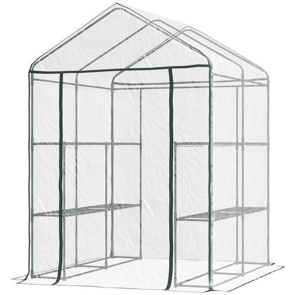Serre de jardin avec étagères 3 niveaux, serre de balcon, châssis en acier, porte zippée enroulable, pour légumes plantes fleurs, intérieur et extérieur, 143x143x195cm, transparent