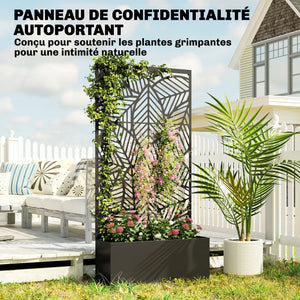 Jardinière avec treillis, bac à fleurs, lit surélevé avec brise-vue, pour plantes grimpantes, légumes, métal, intérieur et extérieur, 90 x 30 x 170 cm, noir