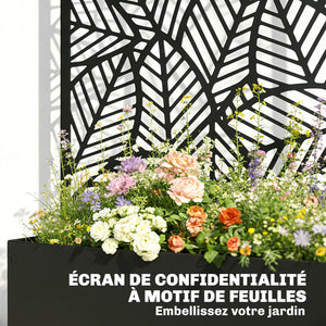Jardinière avec treillis, bac à fleurs, lit surélevé avec brise-vue, pour plantes grimpantes, légumes, métal, intérieur et extérieur, 90 x 30 x 170 cm, noir