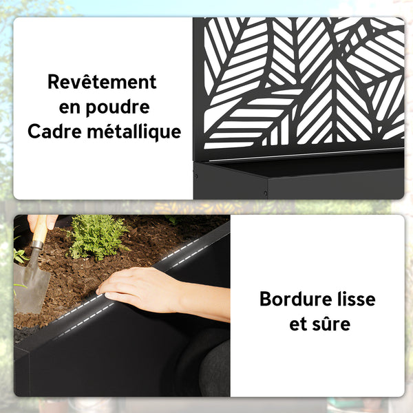 Jardinière avec treillis, bac à fleurs, lit surélevé avec brise-vue, pour plantes grimpantes, légumes, métal, intérieur et extérieur, 90 x 30 x 170 cm, noir