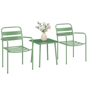 Ensemble Bistrot de Jardin 3 Pièces - Table Basse en Verre Trempé et 2 Chaises à Lattes, Cadre en Acier Galvanisé Antirouille - Mobilier de Jardin, Balcon et Terrasse Chic, Vert
