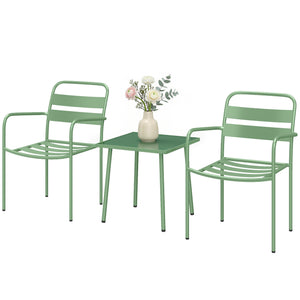 Ensemble Bistrot de Jardin 3 Pièces - Table Basse en Verre Trempé et 2 Chaises à Lattes, Cadre en Acier Galvanisé Antirouille - Mobilier de Jardin, Balcon et Terrasse Chic, Vert