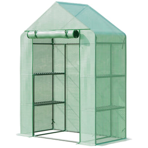 Serre de Jardin avec Étagères 3 Niveaux, Petite Serre de Balcon en Bâche PE 140 g/㎡ Renforcée et Châssis Acier, pour Légumes et Fleurs, Intérieur et Extérieur, 141 x 72 x 191 cm, Vert
