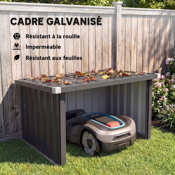 Abri Robot Tondeuse 108 x 86 x 62,5 cm, Garage pour Robot Tondeuse avec Toit Incliné en Acier Galvanisé, pour Tondeuse Robot, Montage Facile, Gris Foncé