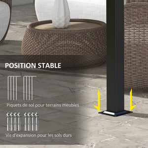 Pergola avec 3 toiles coulissantes 3,5 x 3 x 2,35 m structure acier noir toile polyester haute densité gris clair
