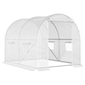 Serre de Jardin Tunnel 6 m² 3L x 2l x 1,9H m Acier galvanisé renforcé diamètre 2,4 cm + PE Haute densité fenêtres Porte Blanc