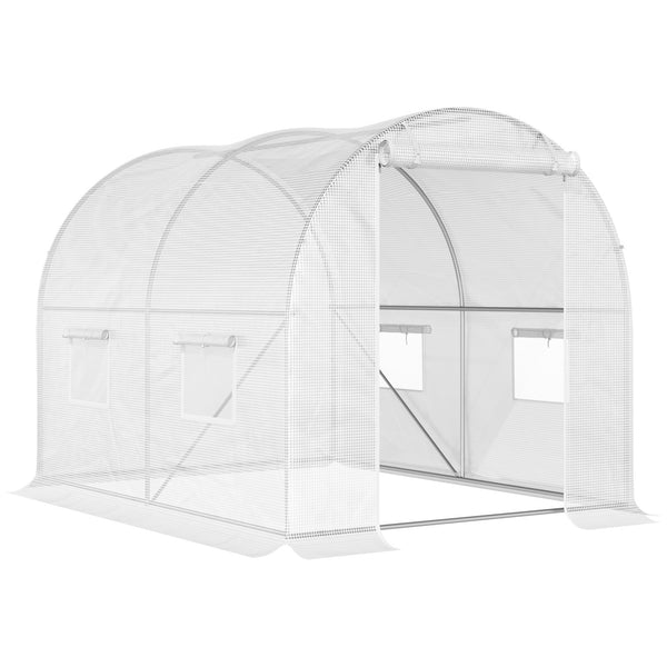 Serre de Jardin Tunnel 6 m² 3L x 2l x 1,9H m Acier galvanisé renforcé diamètre 2,4 cm + PE Haute densité fenêtres Porte Blanc
