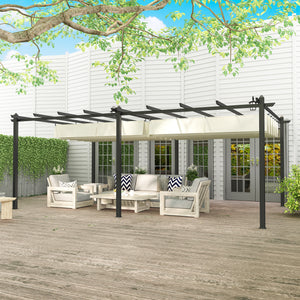 Pergola jardin exterieur pergola aluminium 3,6 x 6 m coulissante rétractable pour terrasse structure en aluminium + toile polyester - beige