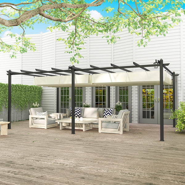 Pergola jardin exterieur pergola aluminium 3,6 x 6 m coulissante rétractable pour terrasse structure en aluminium + toile polyester - beige