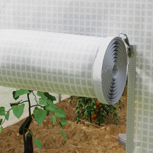 Serre tunnel 24 ㎡ avec bâche PE cadre en acier galvanisé Ø 24 mm 12 fenêtres et porte roulante vertes 8 x 3 x 2 m blanc