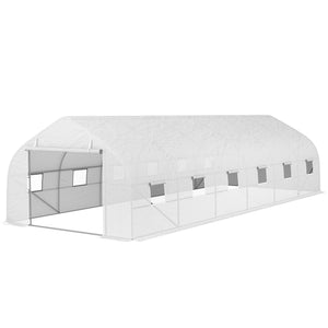 Serre tunnel 24 ㎡ avec bâche PE cadre en acier galvanisé Ø 24 mm 12 fenêtres et porte roulante vertes 8 x 3 x 2 m blanc
