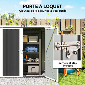 Abri de Jardin - cabane de jardin 1,26 m² - cabanon rangement outils 2 Portes verrouillables - dim. 147L x 86l x 134H cm - tôle d'acier Noir Blanc