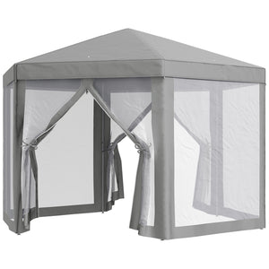 Tonnelle barnum tente de réception hexagonale style cosy métal polyester gris