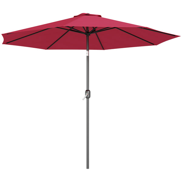 Parasol de jardin extérieur Parasol droit inclinable Ø 3 m en métal Rond Polyester 180g/m² manivelle inclinable Bordeaux