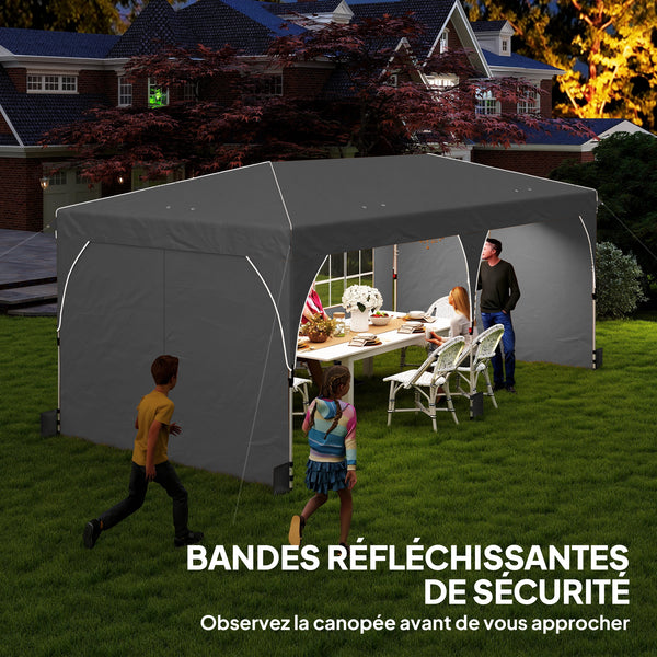 Tonnelle de jardin 3 x 6 m pop up tente pliante réglable en hauteur imperméable protection UV50+ tonnelle pliante avec 4 parois latérales 6 sacs de sable sac de transport montage facile gris