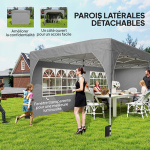 Tonnelle de jardin 3 x 6 m pop up tente pliante réglable en hauteur imperméable protection UV50+ tonnelle pliante avec 4 parois latérales 6 sacs de sable sac de transport montage facile gris