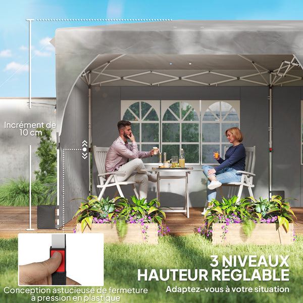 Tonnelle de jardin 3 x 6 m pop up tente pliante réglable en hauteur imperméable protection UV50+ tonnelle pliante avec 4 parois latérales 6 sacs de sable sac de transport montage facile gris