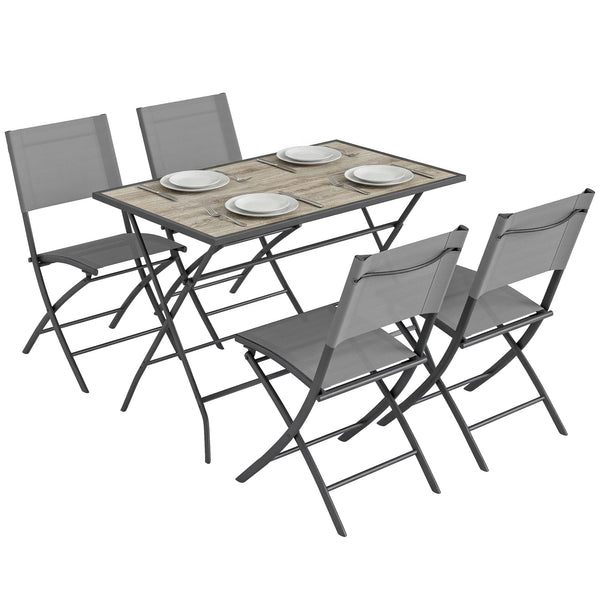 Ensemble de Salle à Manger de Jardin 5 Pièces, Table et Chaises Pliantes, Mobilier d'Extérieur avec Sièges en Textilène, Gris