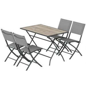 Ensemble de Salle à Manger de Jardin 5 Pièces, Table et Chaises Pliantes, Mobilier d'Extérieur avec Sièges en Textilène, Gris