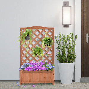 Jardinière avec treillis, bac à fleurs, lit surélevé, pour plantes grimpantes, légumes, fleurs, en bois massif, intérieur et extérieur, cour, jardin, balcon, 70 x 28 x 117 cm, marron