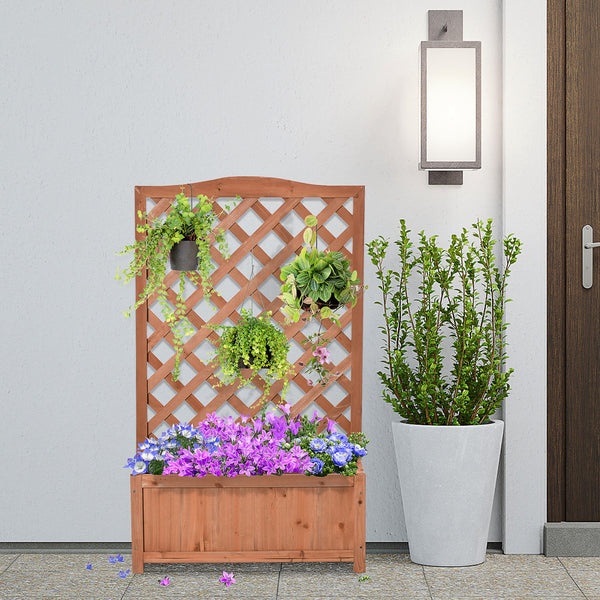 Jardinière avec treillis, bac à fleurs, lit surélevé, pour plantes grimpantes, légumes, fleurs, en bois massif, intérieur et extérieur, cour, jardin, balcon, 70 x 28 x 117 cm, marron