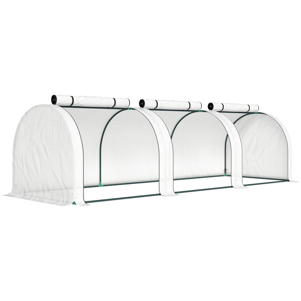 Mini Serre de Jardin Mini Serre Tunnel Serre à Tomates 3 x 1 x 0,8 m Acier Plastique Haute Densité Anti-UV 3 Portes avec Zip Enroulables Blanc