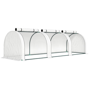 Mini Serre de Jardin Mini Serre Tunnel Serre à Tomates 3 x 1 x 0,8 m Acier Plastique Haute Densité Anti-UV 3 Portes avec Zip Enroulables Blanc