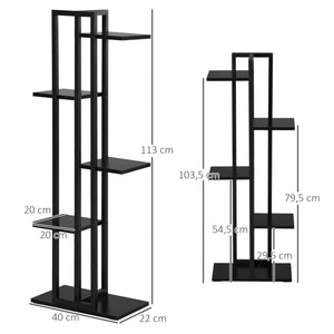 Étagère à fleurs en acier 5 niveaux intérieur et extérieur, support de plantes, étagère à plantes pour jardin, balcon, salon, chambre, 40 x 22 x 113 cm, noir