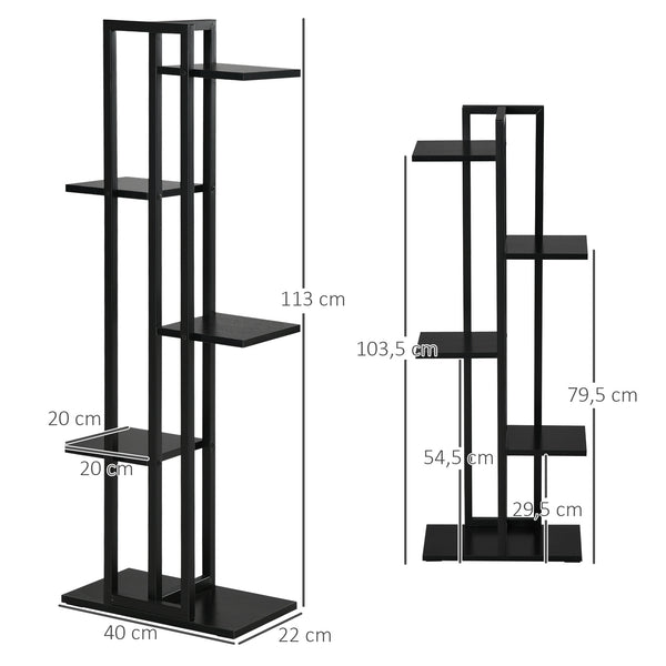 Étagère à fleurs en acier 5 niveaux intérieur et extérieur, support de plantes, étagère à plantes pour jardin, balcon, salon, chambre, 40 x 22 x 113 cm, noir